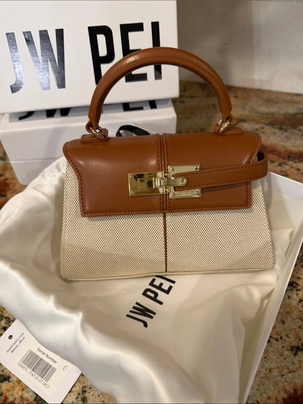 JW PEI Elise Brown Canvas Top-Handle Satchel